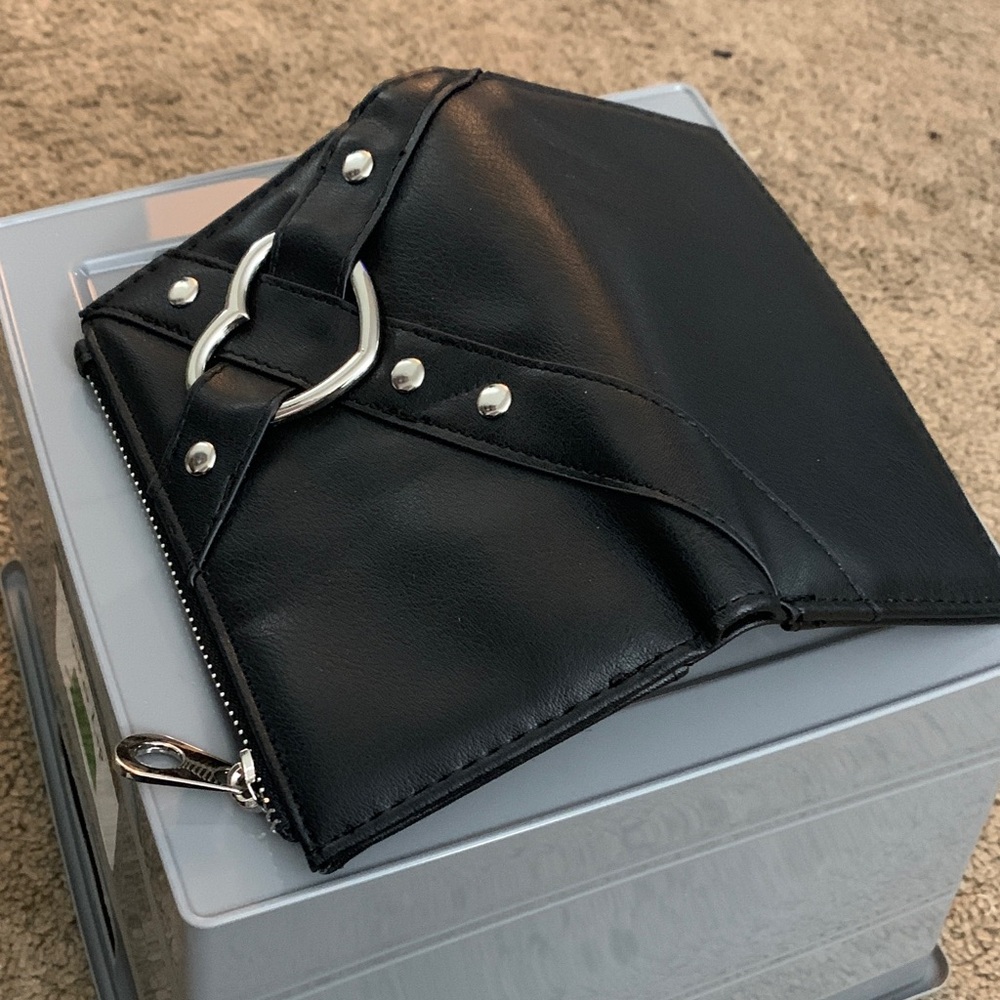 Black Leather Clutch with Silver Accents